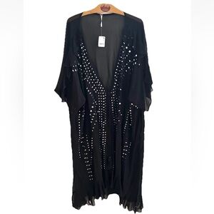 Free People So Billie Studded Tie Closure Long Black Duster OSFM